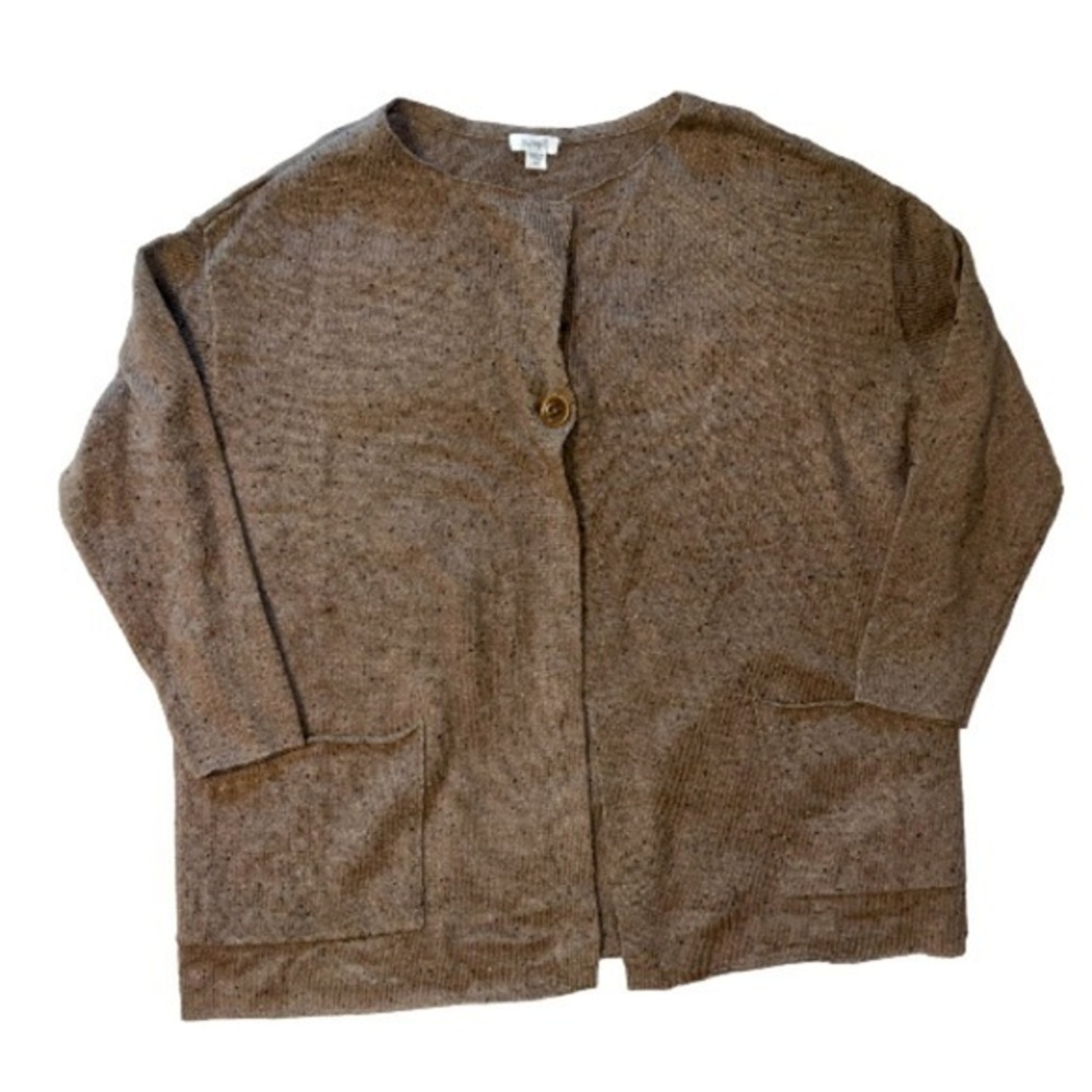 PureJill J. Jill Cardigan Sweater Brown Speckled Lagenlook Wool Blend Size XS